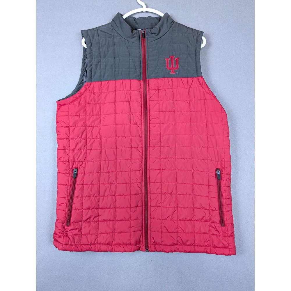 Colosseum Indiana University Hoosiers Puffer Vest Mens Large Red Gray IU Zip Up